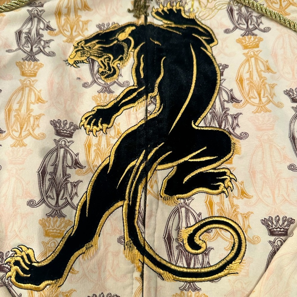 Christian Audigier Black and Gold Panther Print Hoodie